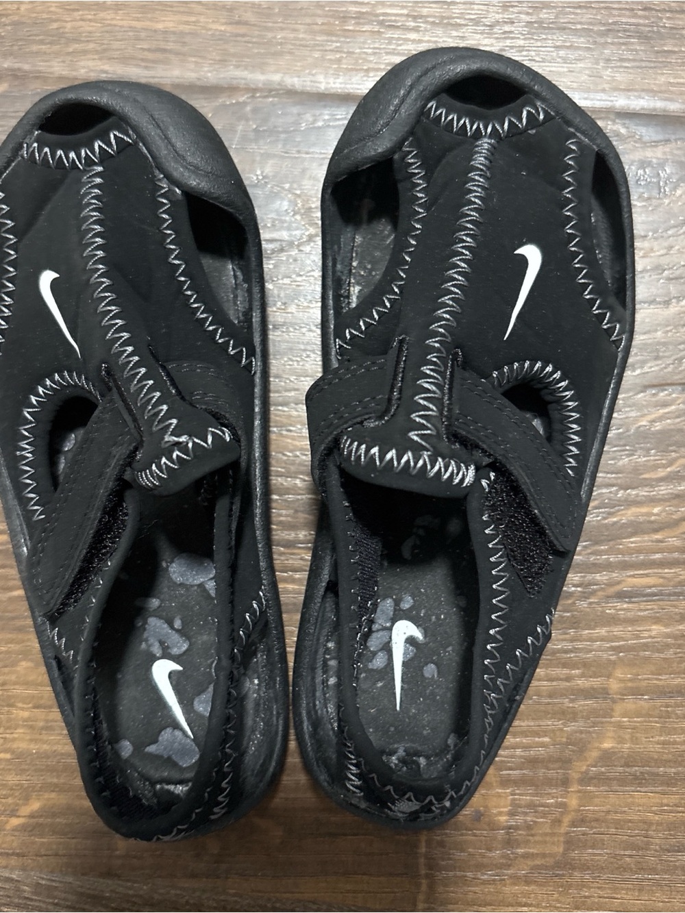 Nike Black Kids Slip-On Water Sandals with White Swoosh